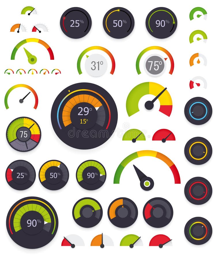 Set of the flat and colorful gauges. Set of the flat and colorful gauges