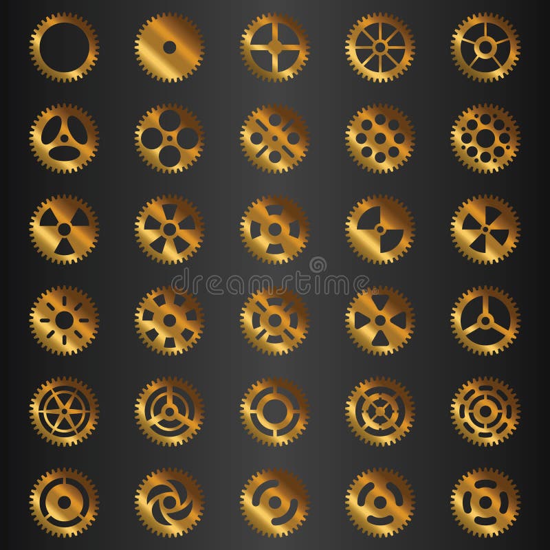 Vector Gear Collection Golden Set Stock Vector - Illustration of