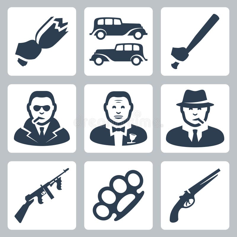Vector geplaatste maffiapictogrammen stock illustratie Vector geplaatste maffiapictogrammen stock illustratie
