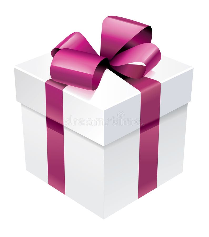 Vector gift box with pink silk ribbon and bow