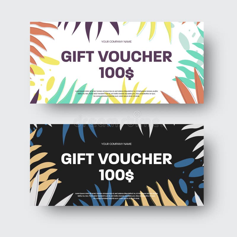 Vector Gift Voucher Template with Tropical Leaves Palms Abstract Vector Gift Voucher Template with Tropical Leaves Palms Abstract
