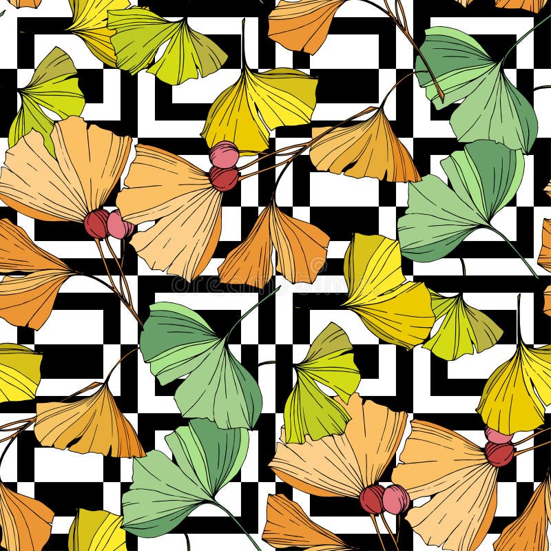 Vector. Ginkgo Leaf. Seamless Background Pattern. Fabric Wallpaper