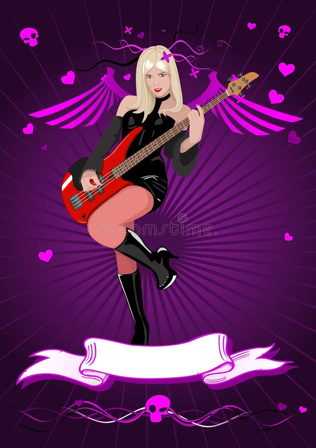 Vector girl with bass guitar