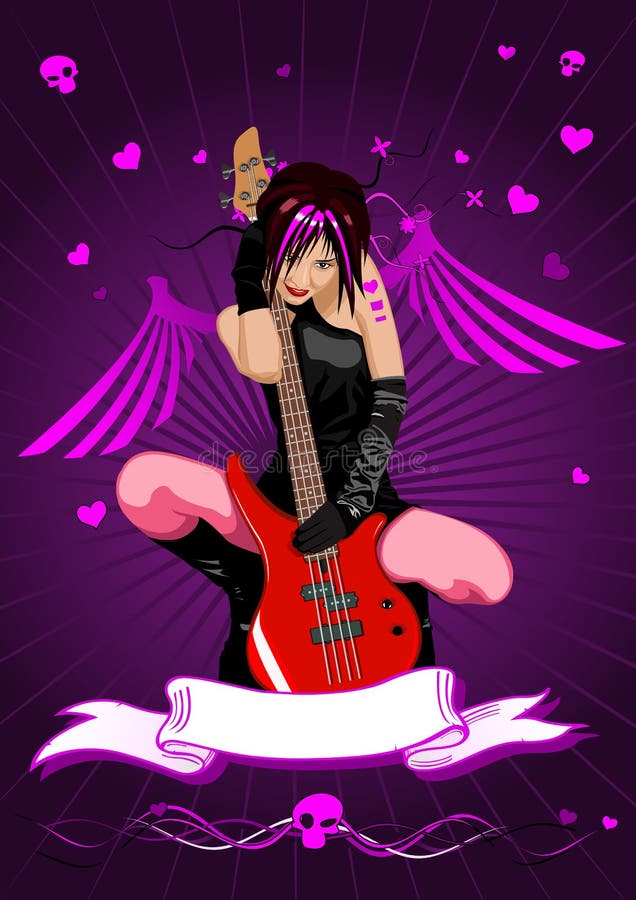 Vector girl with guitar and banner