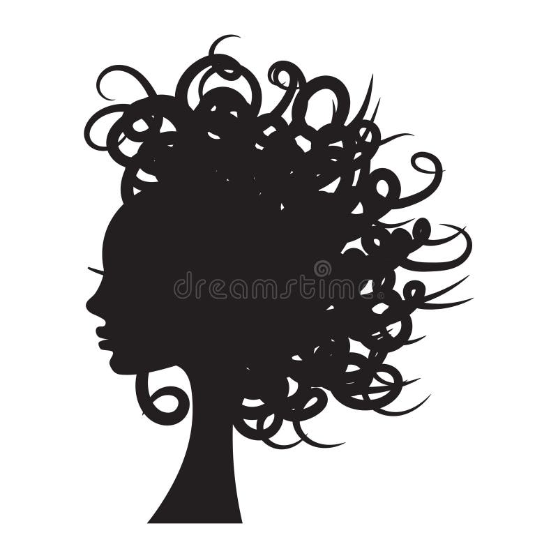 Vector Girl Silhouette with Long Curly Hair Stock Vector - Illustration of  decorative, elegance: 156303164