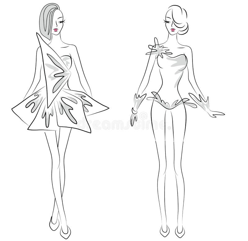Vector girls in stylish dresses royalty free illustration Vector girls in stylish dresses royalty free illustration