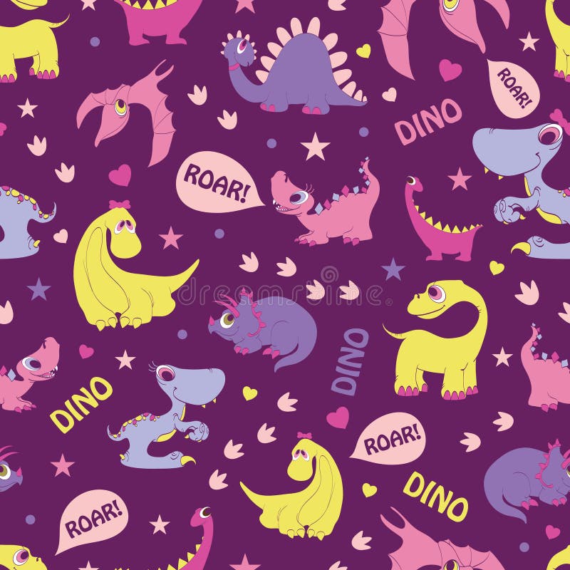 Download Vector Girly Dinosaurs Roaring Seamless Pattern Stock ...