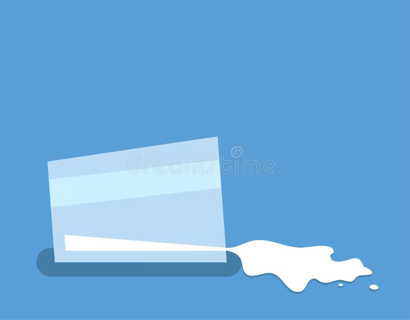Vector glass of milk with spilled milk isolated on blue background. the gla...