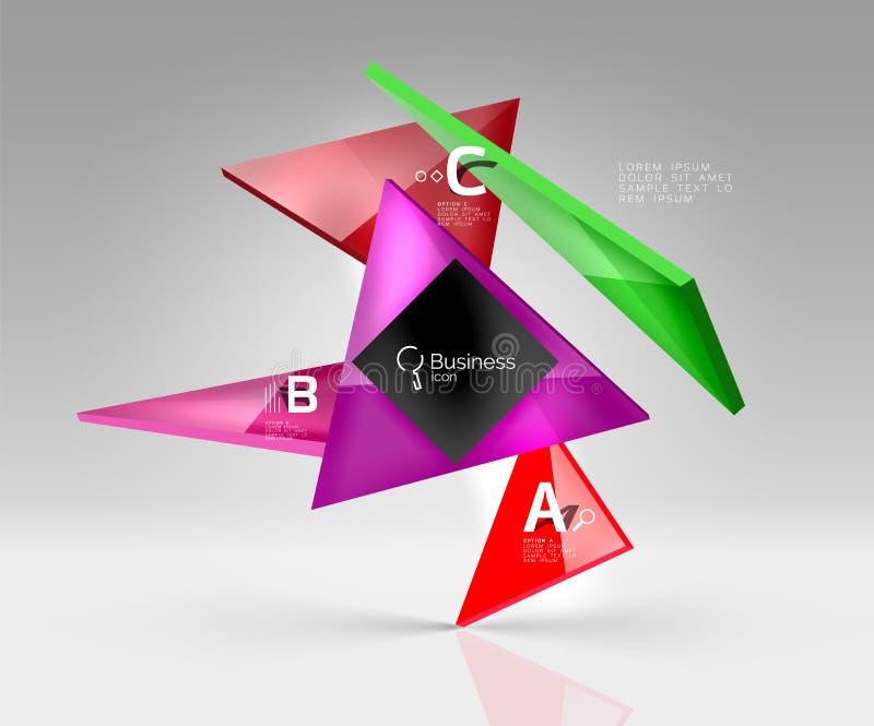 Vector glass triangles composition on grey 3d background. Abstract background for workflow layout, diagram, number options or web design
