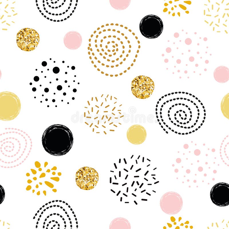 Vector gli elementi disegnati a mano dorati dell'estratto del pois del modello, rosa, neri del cerchio decorati ornamento senza c royalty illustrazione gratis Vector gli elementi disegnati a mano dorati dell'estratto del pois del modello, rosa, neri del cerchio decorati ornamento senza c royalty illustrazione gratis