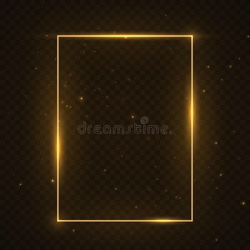 Vector glowing magic square frame. Glowing neon fire wave. Glitter sparkle trail effect on dark transparent background