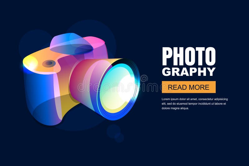 Vector Glowing Neon Photo Studio Poster or Banner Background. Colorful 3d  Style Photo Camera Stock Vector - Illustration of lens, abstract: 115094236