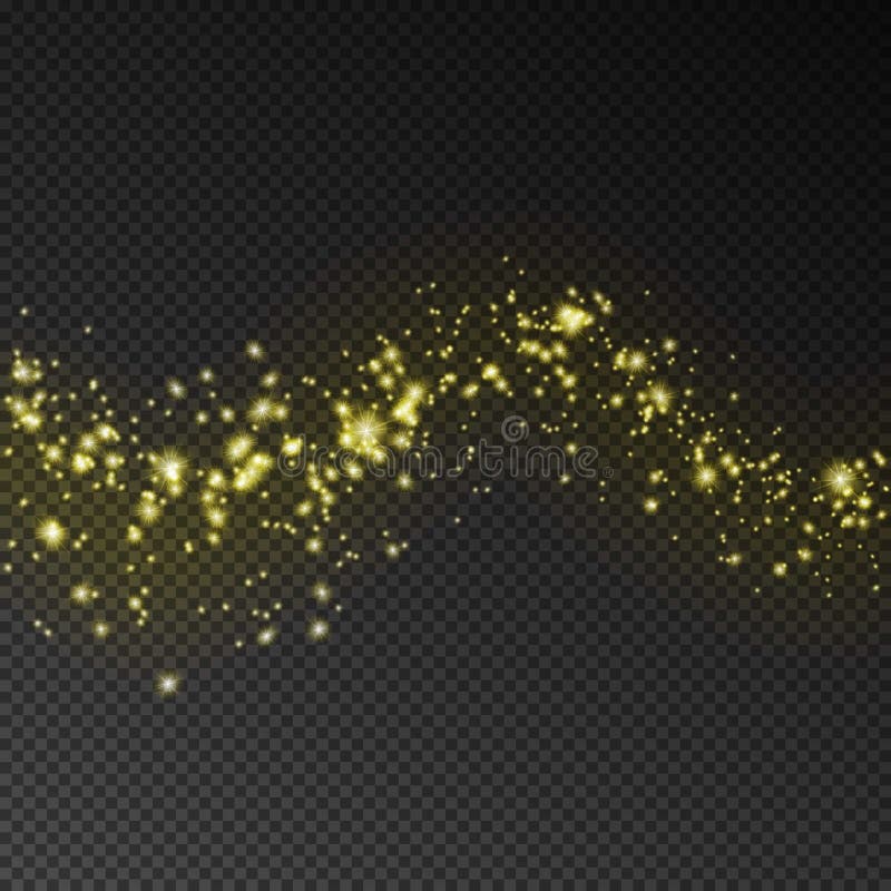 Vector gold glittering sparkle stardust background. Transparent light effect isolated on dark backg stock illustration Vector gold glittering sparkle stardust background. Transparent light effect isolated on dark backg stock illustration