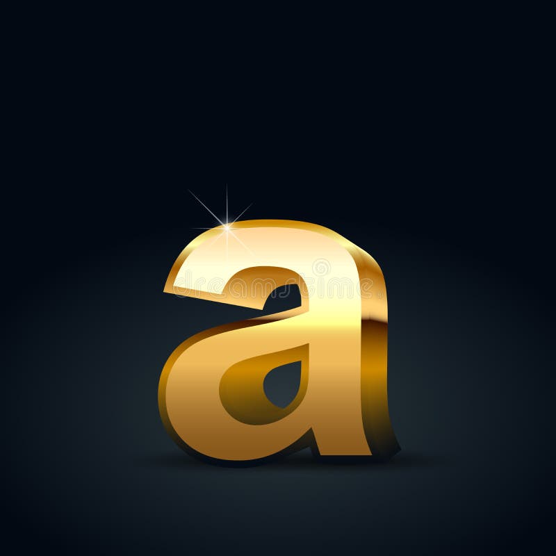 Vector Gold Letter a Lowercase Isolated on Black Background Stock