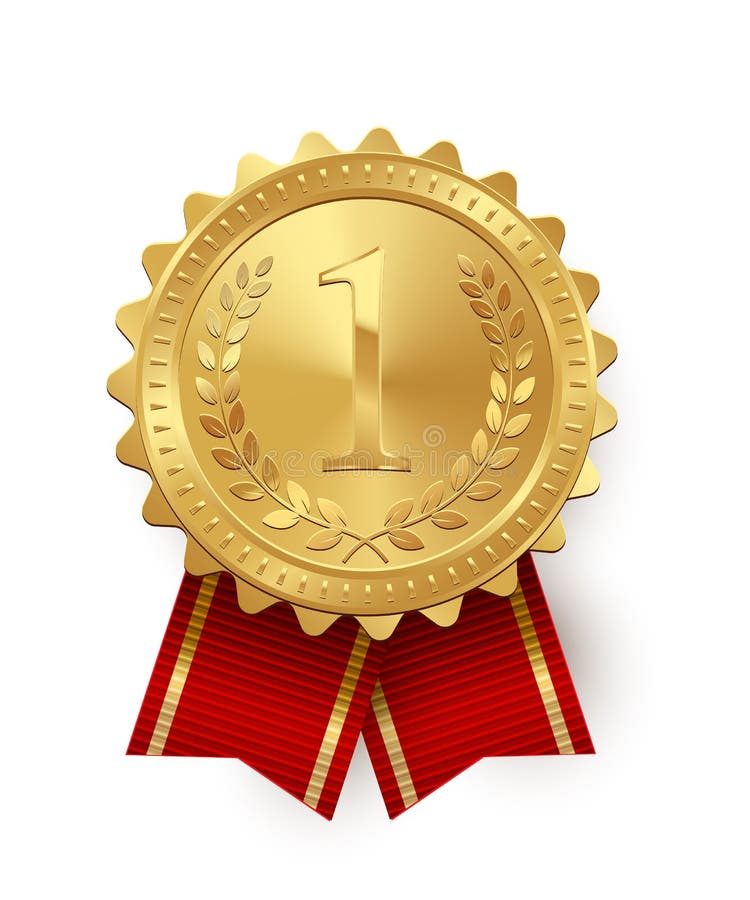 Gold Medal with Laurel Wreath, Circle Award Set, 3d Golden Winner Badge