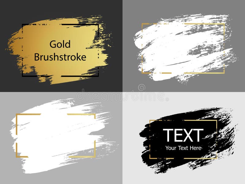 Vector gold, white and black paint stroke with border frame. Dir vector illustration