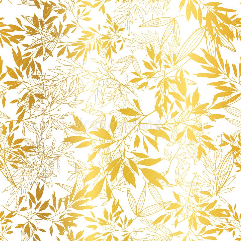 Floral Golden Stylish Seamless Pattern. Vector Leaf Background. Fabric ...