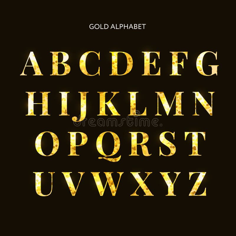 Vector Golden Letters. Set of Gold Alphabet. Frame Glitter Stock
