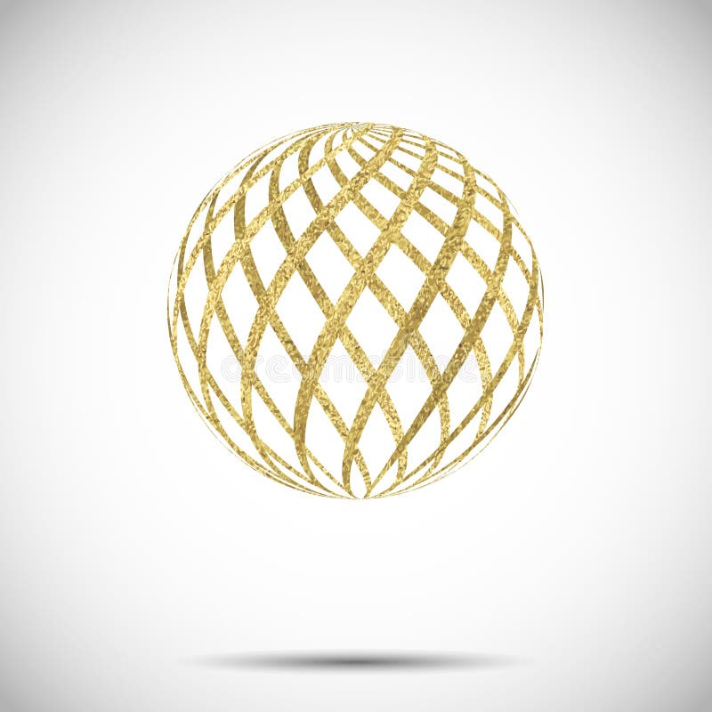 Vector golden textured sphere ball with ornament and stripes