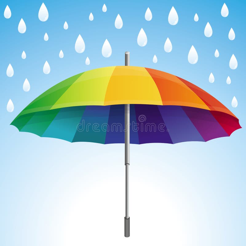 Vector gotas do guarda-chuva e da chuva em cores do arco-íris ilustração stock Vector gotas do guarda-chuva e da chuva em cores do arco-íris ilustração stock