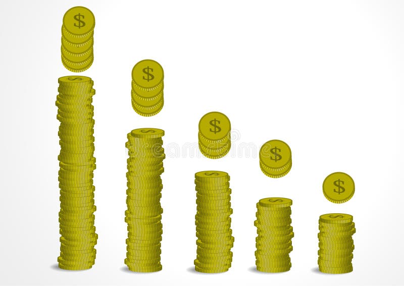 Vector : Graph coin with decrease arrow on white background. Coin decrease vectors