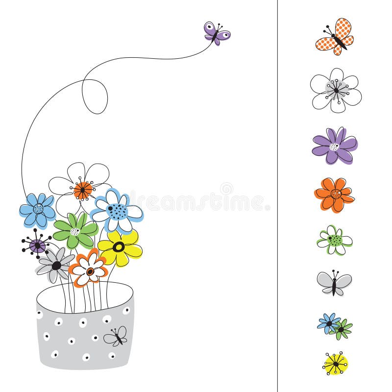 Vector graphic set with colored flowers