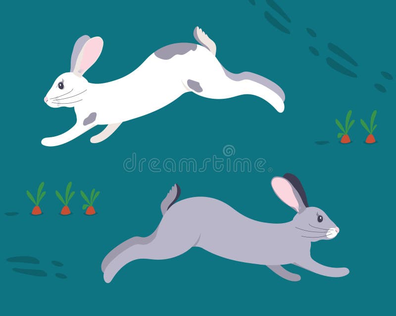 Cartoon Style Two Running Rabbits Stock Illustration - Illustration of  funny, icon: 209268735
