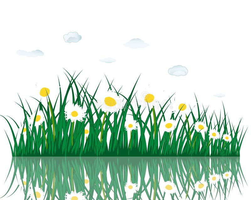 Meadow with reflection stock illustration