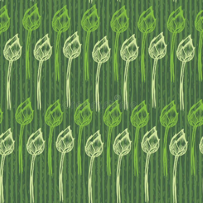 Vector Green Abstract Art Lotus Flower Bud Stripes 03 Repeat Pattern