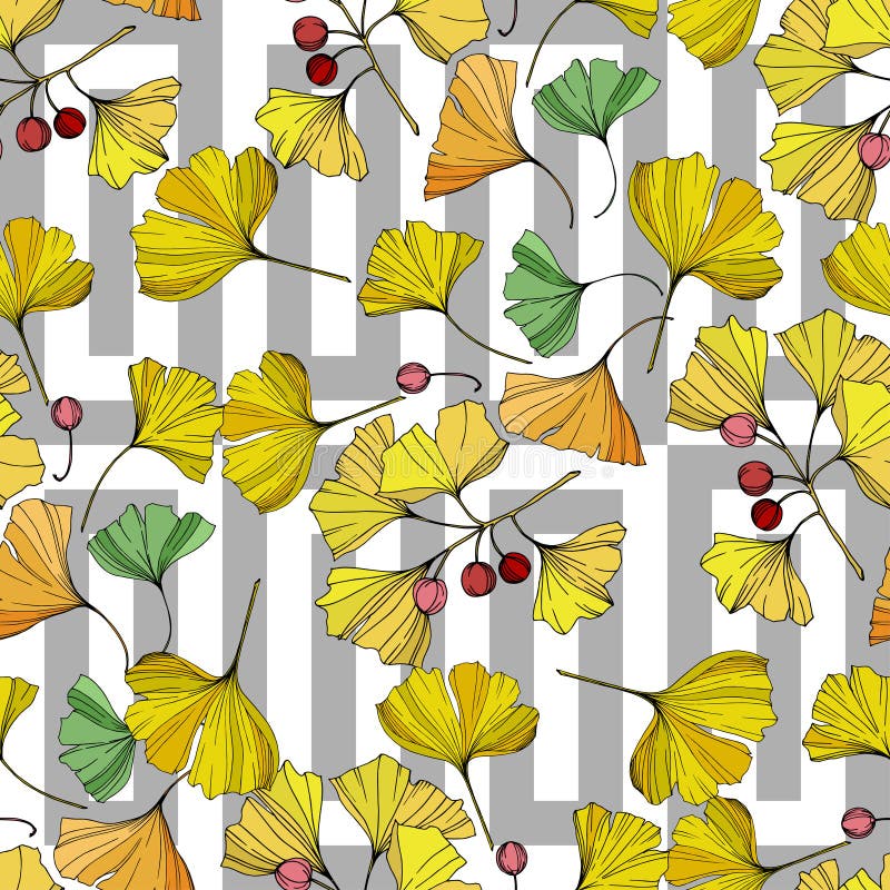 Vector. Green Ginkgo Leaf. Seamless Background Pattern. Fabric