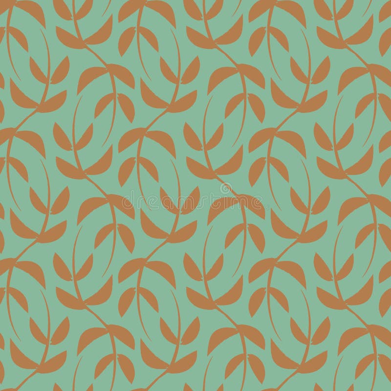 Vector green ochre leaves boho seamless pattern stock illustration