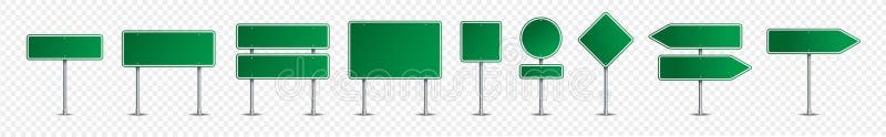 Vector Green Road Sign Set of Nine Isolated on an Empty Background. vector illustration