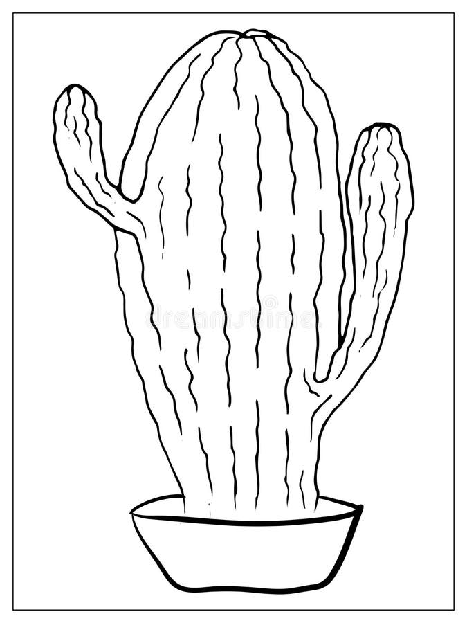 Vector Greeting Card with Cactus. Linear Hand Drawn Illustration Stock