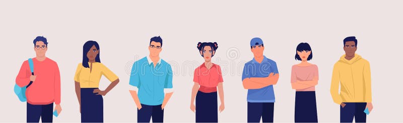 Vector of a group of multicultural students in casual clothes stock illustration