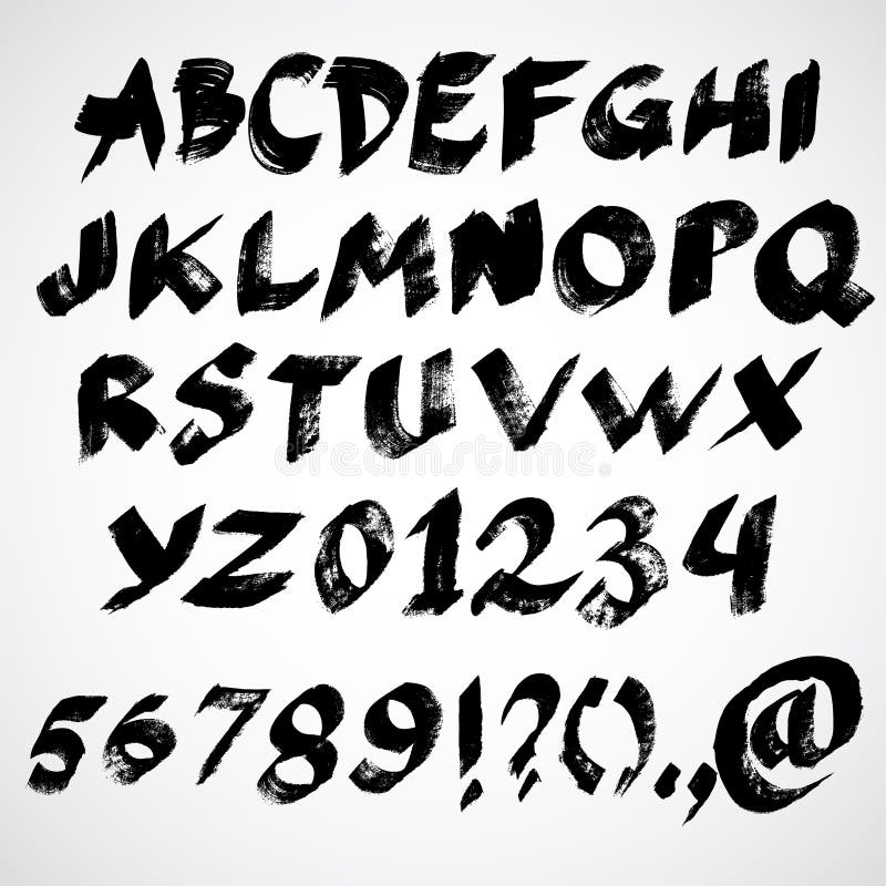 Oishi, Abstract Japanese Brush Font and Numbers Stock Vector