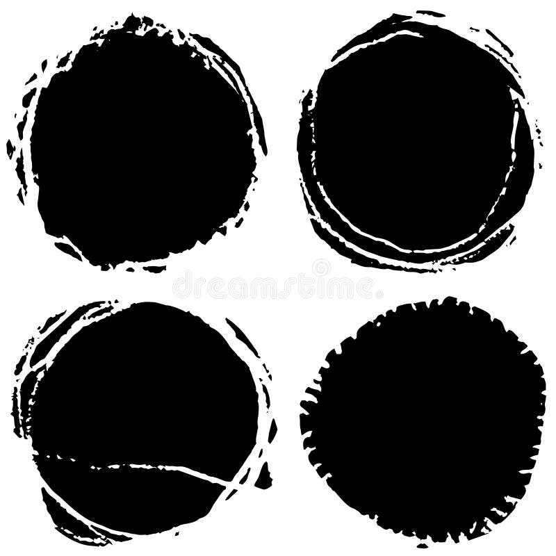 Vector grunge circles. Handmade black round strokes frames. Backgrounds painted by brush. stock illustration