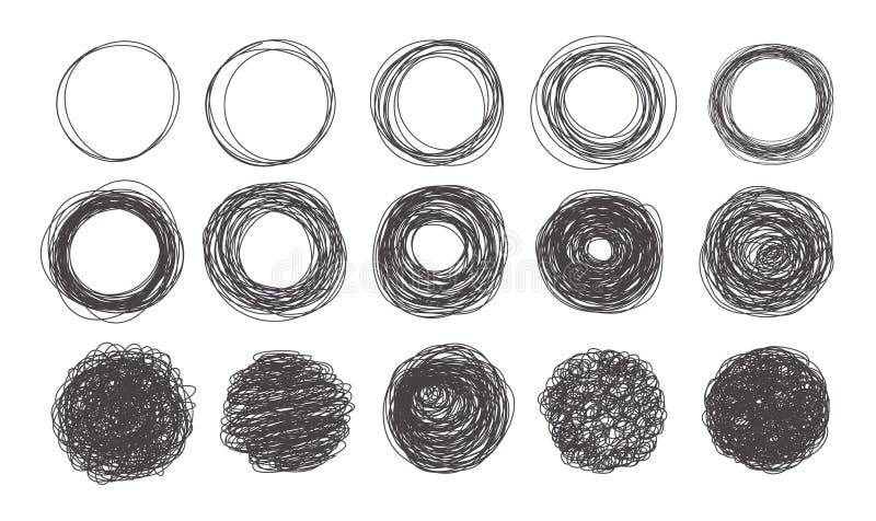 Vector grunge doodle style sketch circle frames stock illustration Vector grunge doodle style sketch circle frames stock illustration