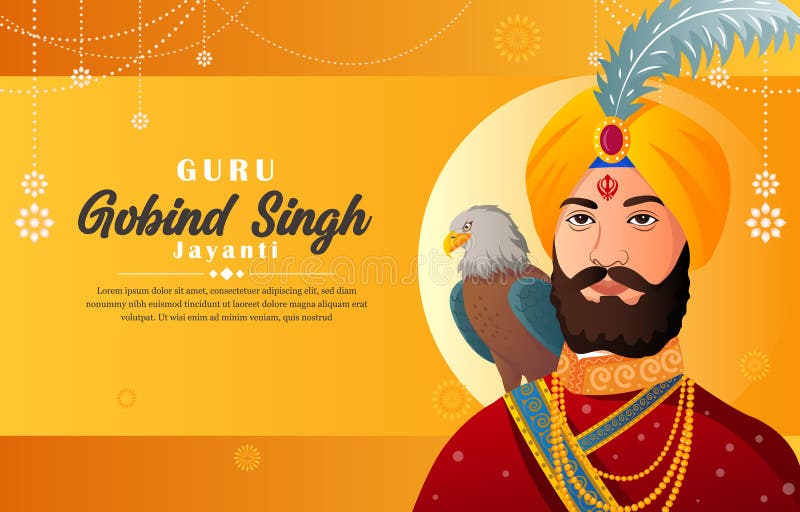 Guru gobind singh jayanti background with gradient color concept, horizontal banner, greeting card, cover royalty free illustration