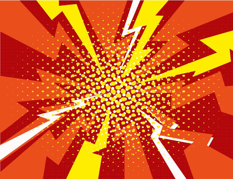 Vector Halftone Pop Art Comic Style Lightning Vector Background Stock