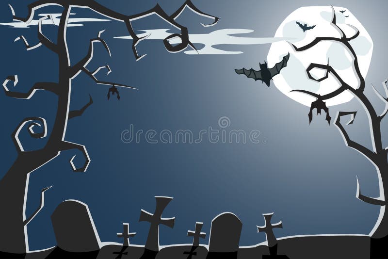 Vector Halloween illustration of scary cemetery