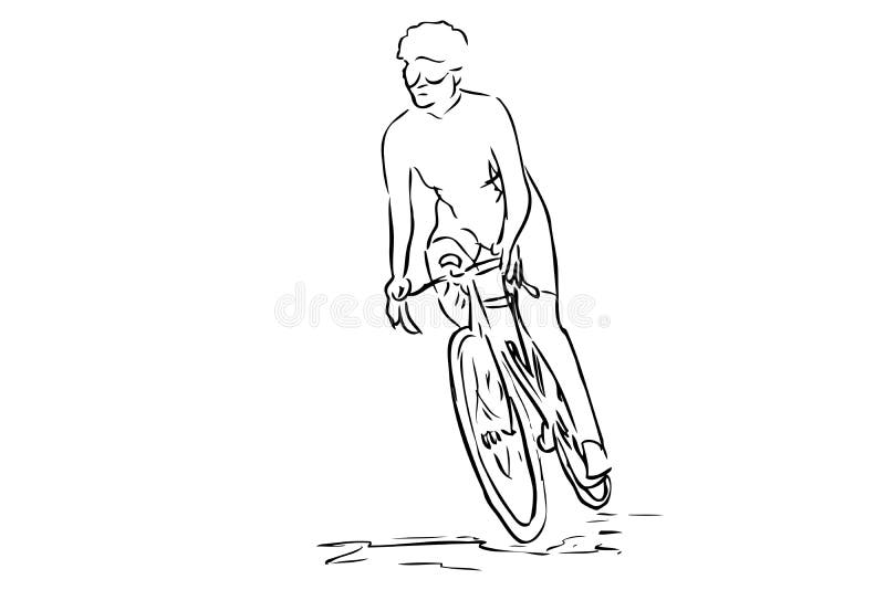 Vector Hand Draw Sketch, Man Riding a Bicycle Stock Vector