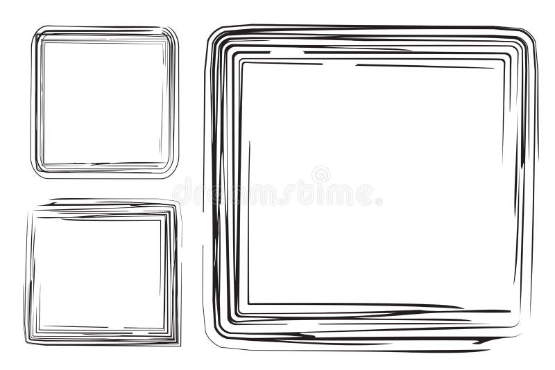 Vector 3 Hand Draw Sketch Square Frame from Multiple Black thick mark for your element design, isolated on white royalty free illustration