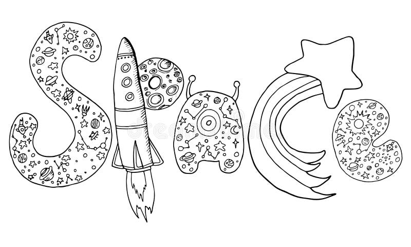 Vector hand drawing letters with a pattern of space royalty free illustration