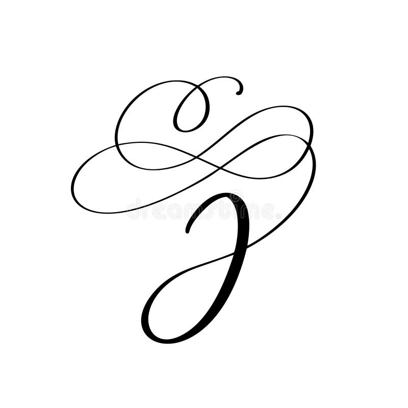 Vector Hand Drawn Calligraphic Floral J Monogram or Logo. Uppercase ...