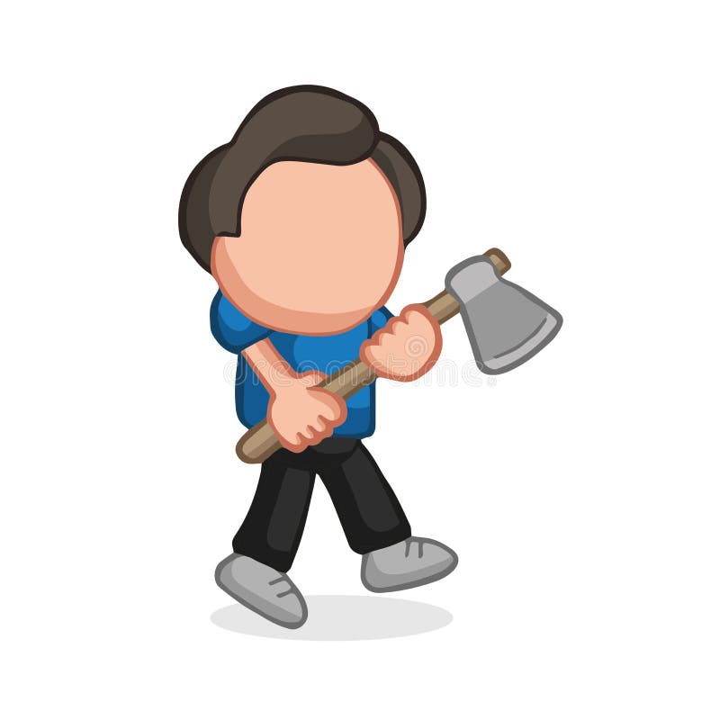 Vector Handdrawn Cartoon of Lumberjack Man Holding Axe Walking Stock Vector Illustration of