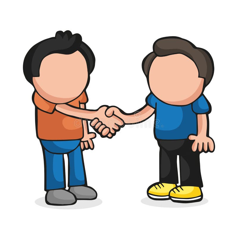Vector Hand-drawn Cartoon Of Two Men Standing Shaking Hands Stock