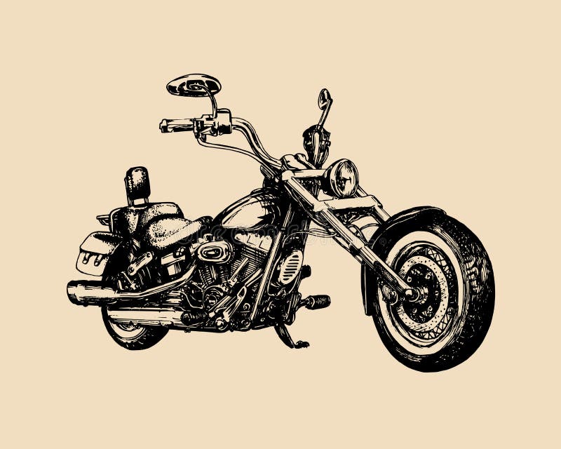 Vector hand drawn classic chopper for MC label. Vintage detailed motorcycle illustration for custom biker company etc. royalty free illustration Vector hand drawn classic chopper for MC label. Vintage detailed motorcycle illustration for custom biker company etc. royalty free illustration