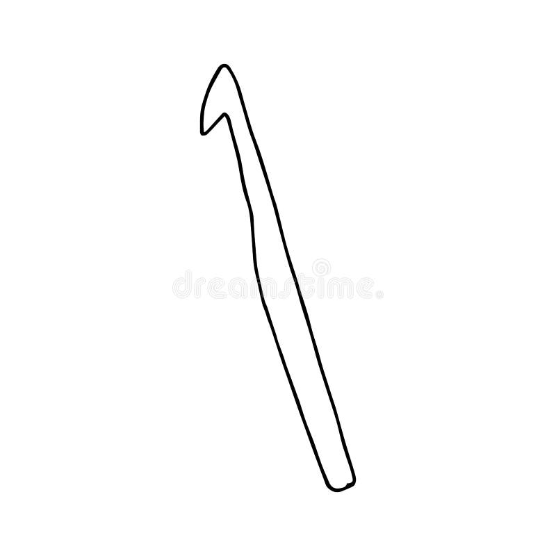 Crochet Hook Silhouette Black White Vector Drawing Doodle Style Stock