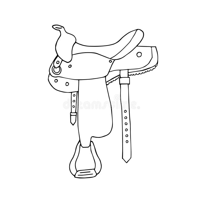 Vector hand drawn doodle cowboy horse saddle