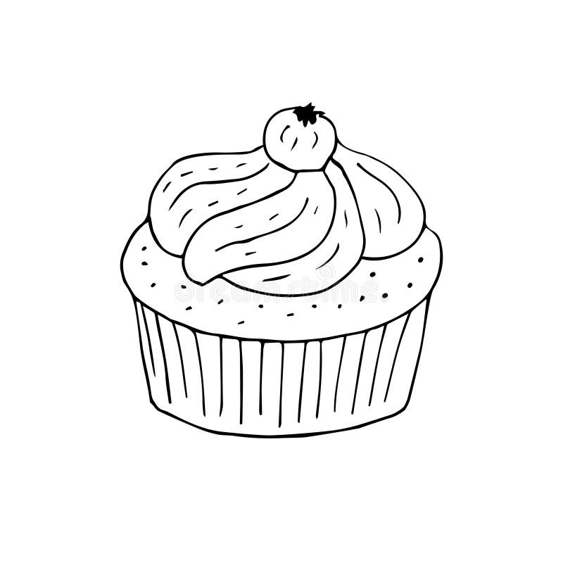 vector hand drawn doodle sketch cupcake isolated white background 215863358